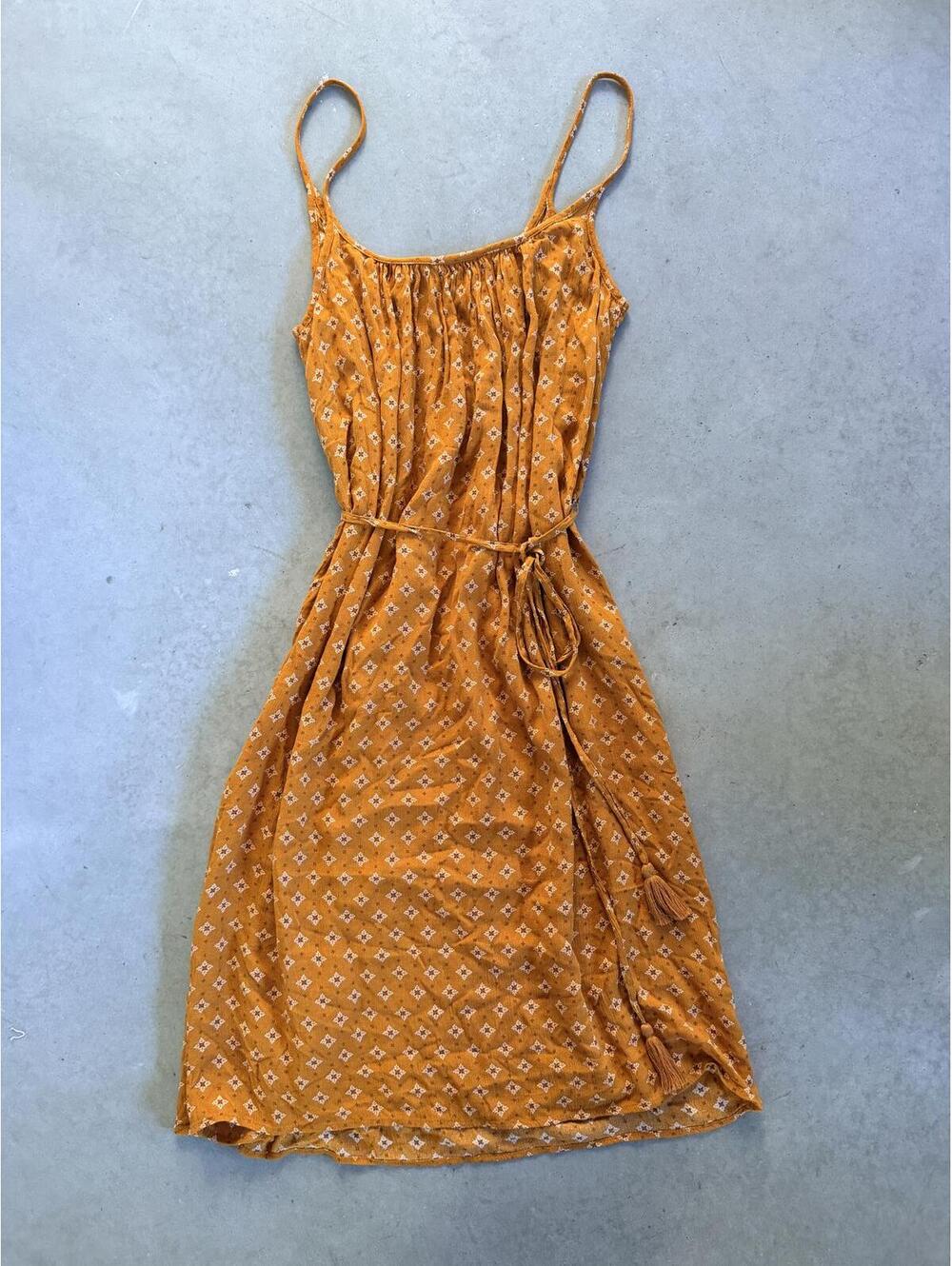 H&M Orange Printed Midi Dress | Tie Waist Size 8 Bohemian Indie Summer Sundress